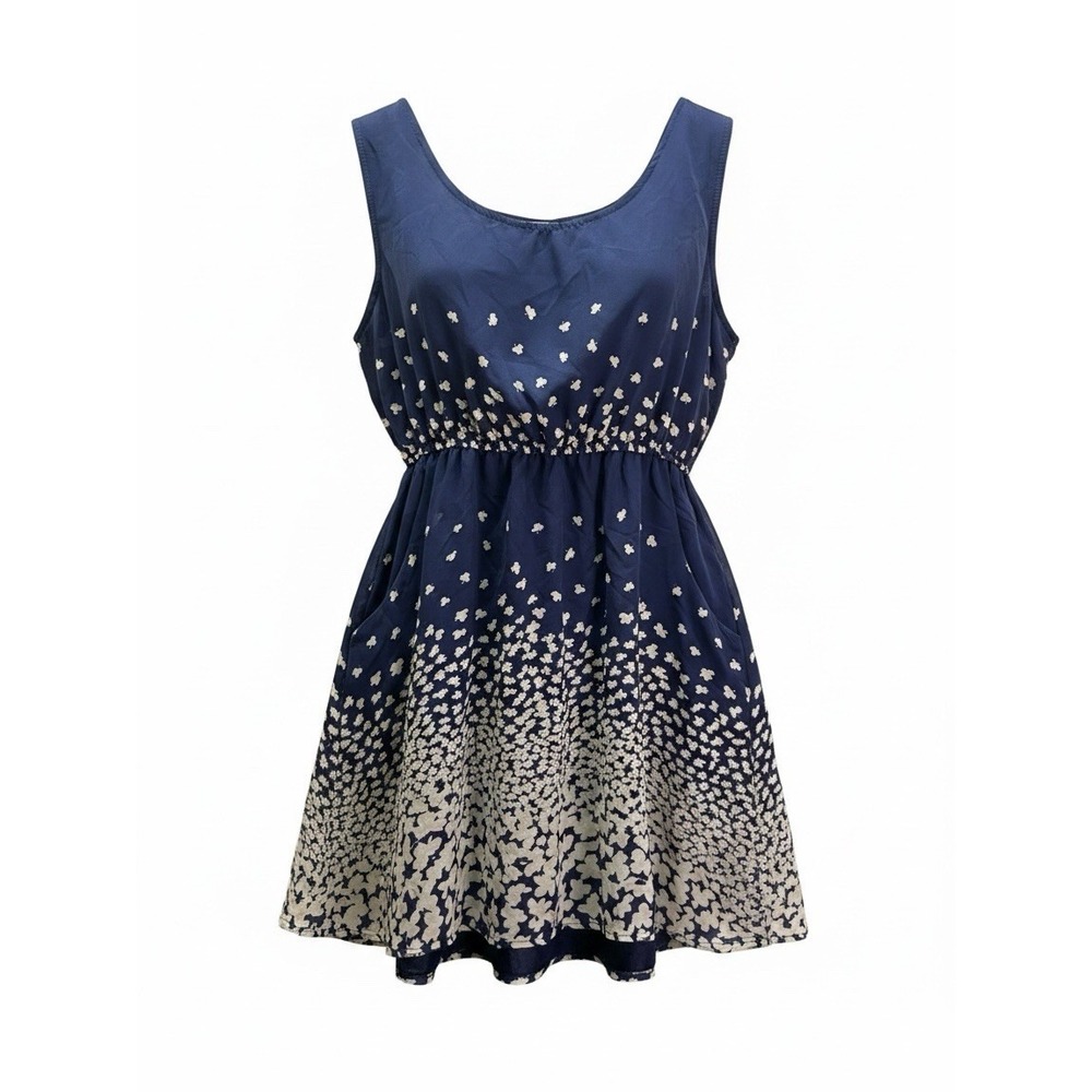 LA Soul Navy Blue Ivory Floral Fit Flare Dress Sleeveless Cottagecore Boho 2XL